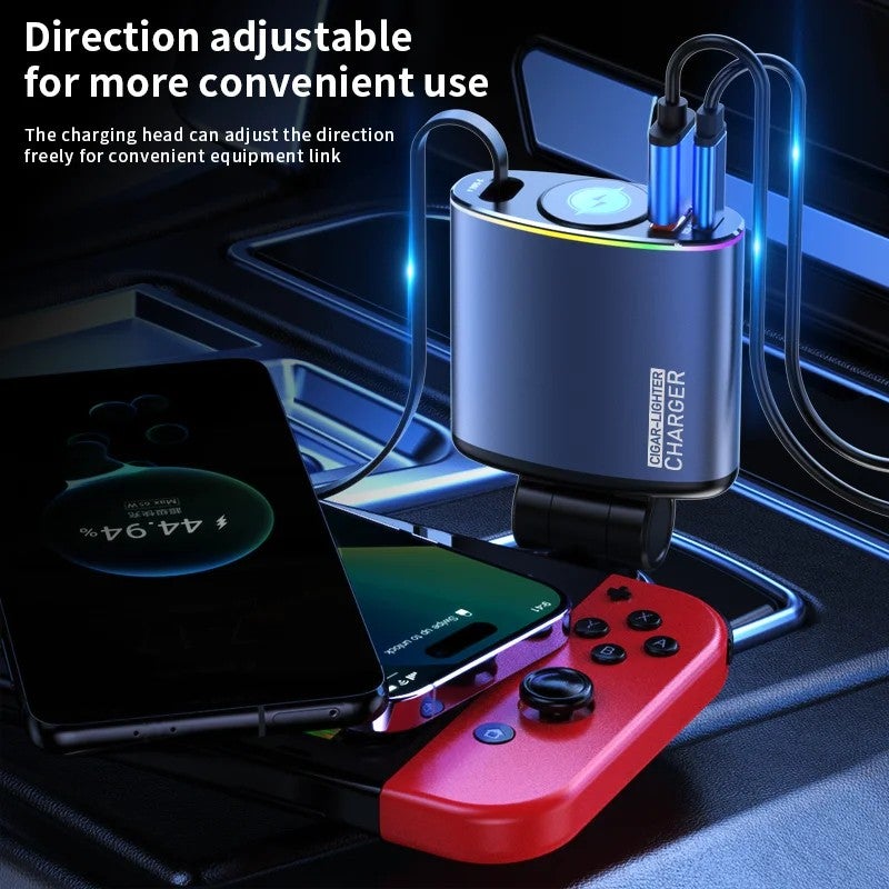 Bluejw Retractable Car Charger with Wireless Charging - Metal Fast Charging Automobile Charger - Portable Design - Image 3